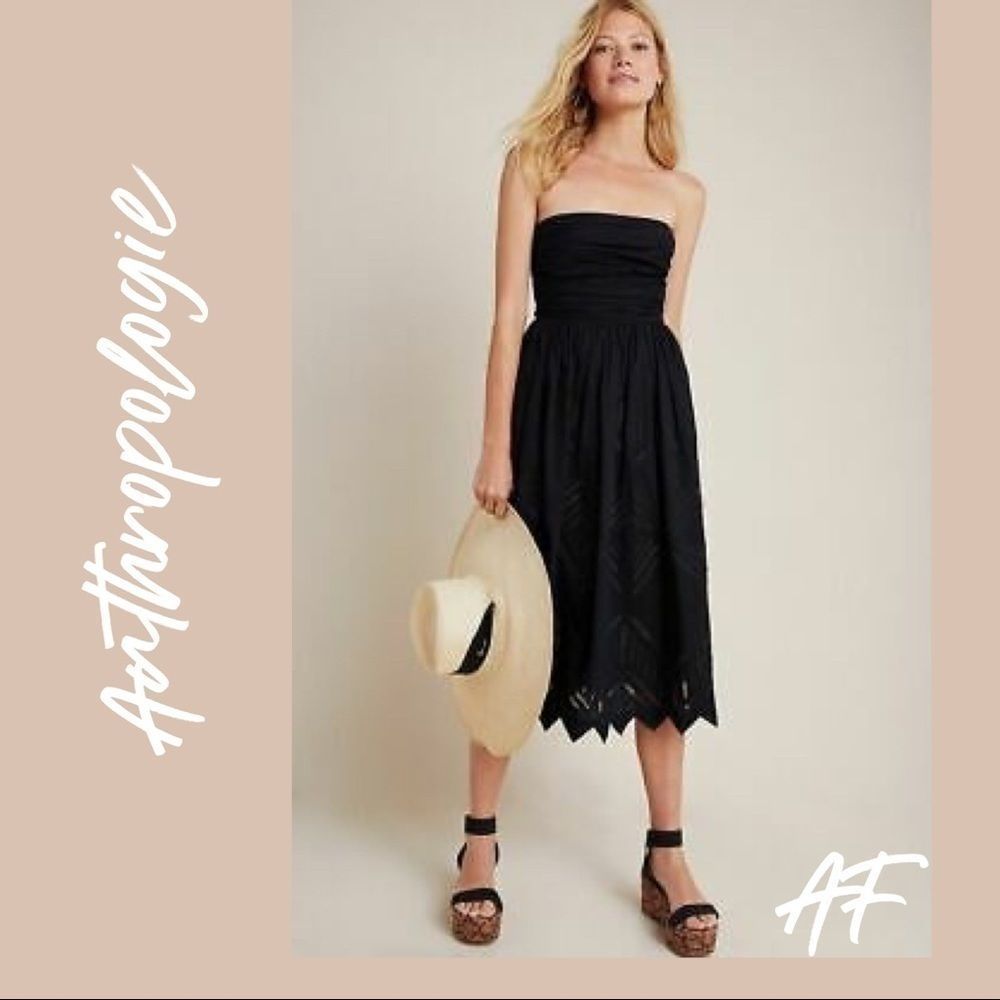 ANTHROPOLOGIE LUIZA BLACK STRAPLESS MIDI DRESS